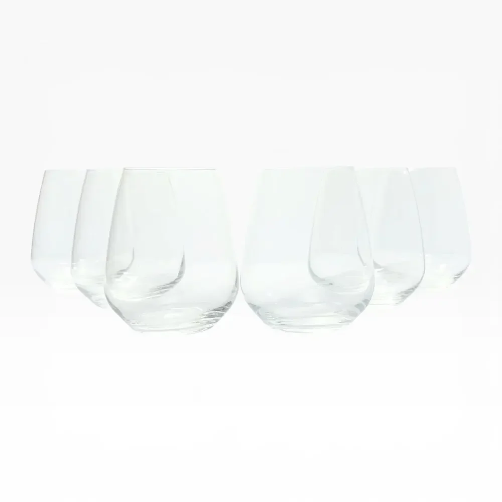 Luigi Bormioli “Crescendo” Set of 6 Stemless Wine Glasses 4 3/4” 23oz Signed